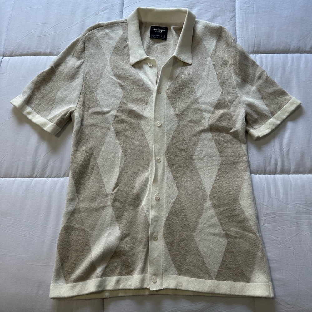 Abercrombie & Fitch Retro Button-Through Sweater Polo White Pattern size Small S